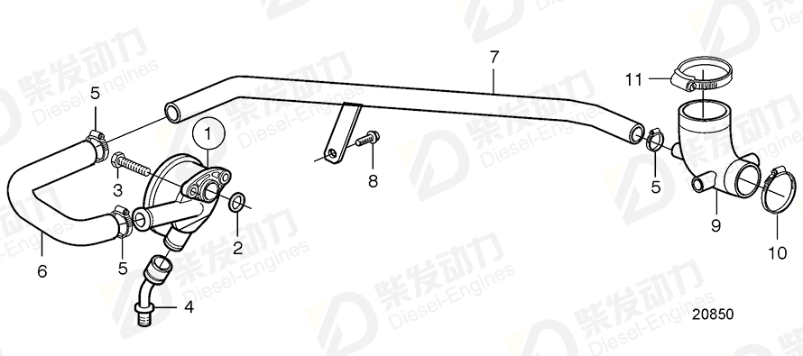 volvo penta Breather pipe 20714027 Drawing